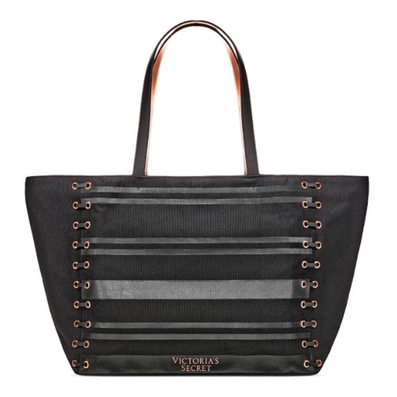 Victoria’s Secret Black Lace Up Weekend Tote Bag - Picture 1 of 7